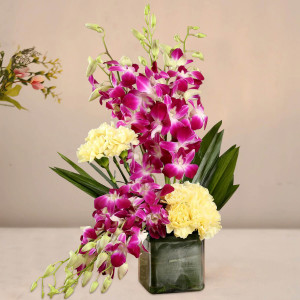 Orchid N Carnation Vase Arrangement 
